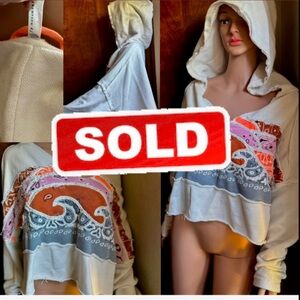 RARE Free People StitchWave Hoodie CropTop,Off-Shoulder, Distressed,Light Flaws